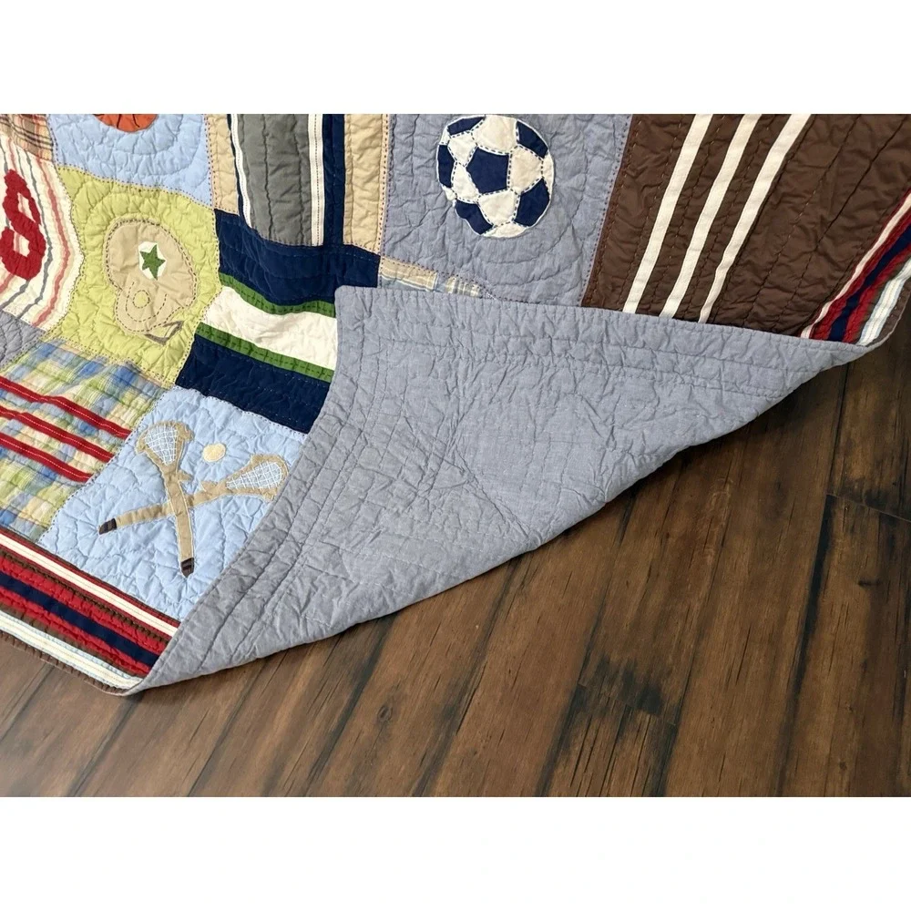 6 pc POTTERY BARN KIDS‎ Twin Quilt Sham Pillows Varsity Sports Plaid Patchwork